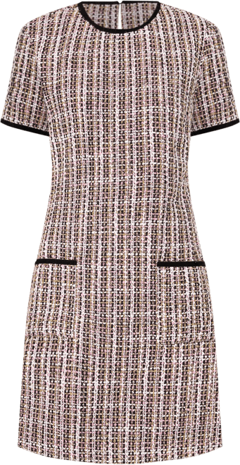 Women's Contrast-Trim Tweed Short-Sleeve Dress