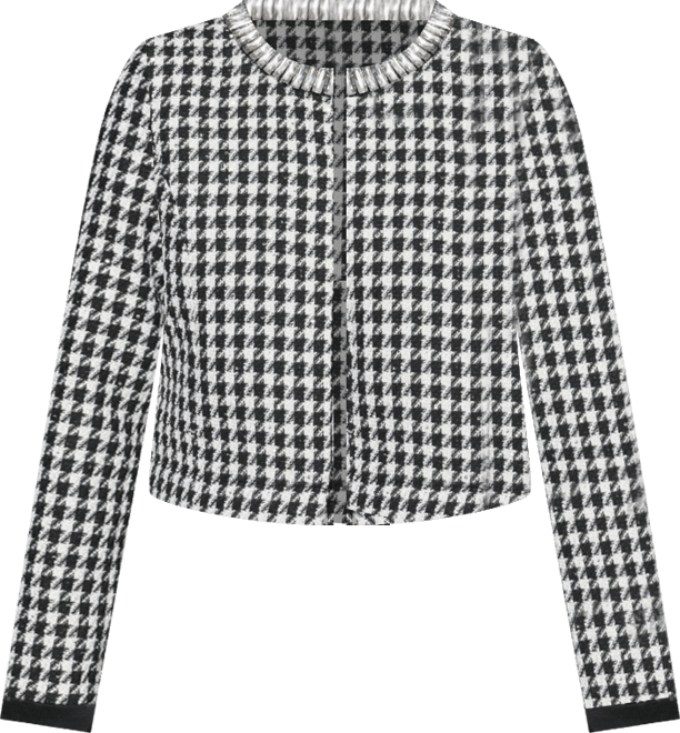 Women's Convertible Rhinestone-Collar Houndstooth Jacket
