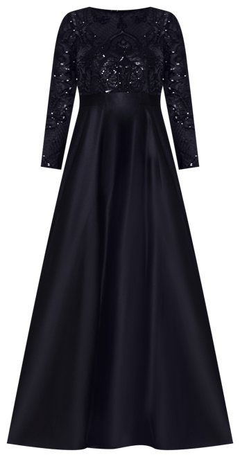 Petite Sequin-Bodice Long-Sleeve Ball Gown