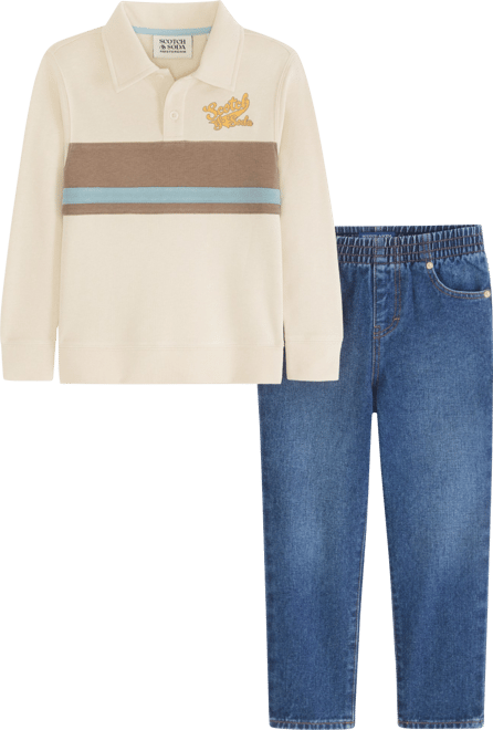 Big Boys Cotton French Terry Polo Denim Pant Set