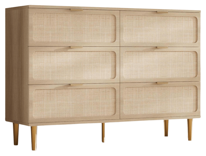 5 Drawer Dresser for Bedroom, Rattan Chest of Drawers with Deep Drawers