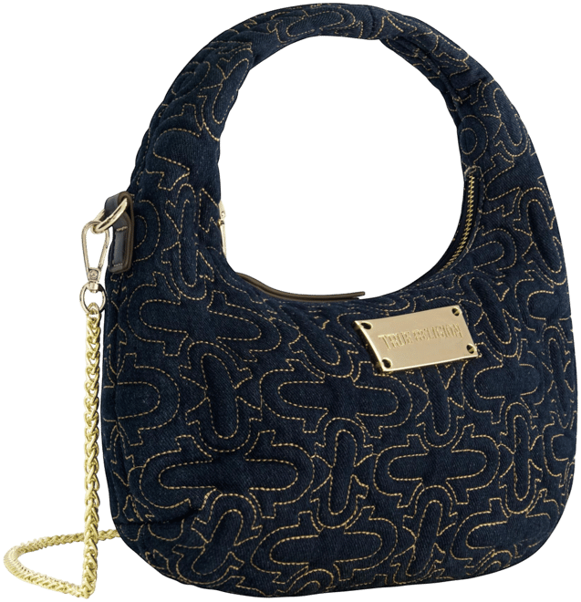 Women's Quilted Denim Hobo Bag with Gold Detailing