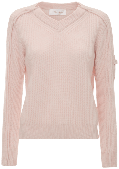 V Neck Knitted Jumper In Pale Peach