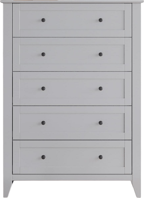 White 5 Chest of Drawer Dresser, Modern Tall Nightstand with Deep Drawers and Nickel Round Handle