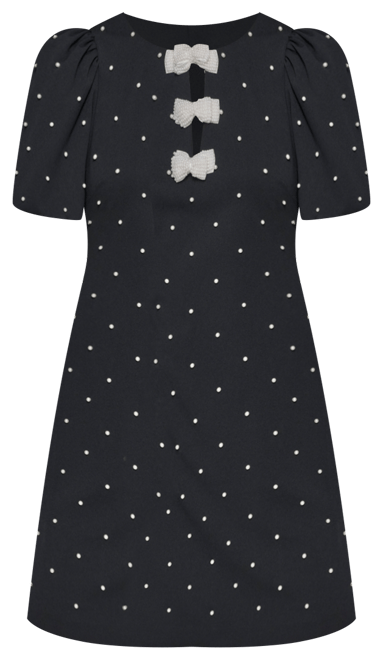 Women's Scuba Crepe Sheath with Neckline Pearl Bow Details Dress