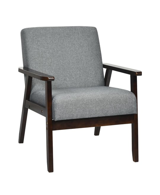 Solid Rubber Wood Fabric Accent Armchair