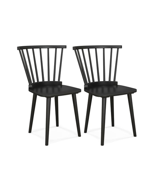 Windsor Dining Chairs Set of 2 Rubber Wood Kitchen Chairs with Spindle Back