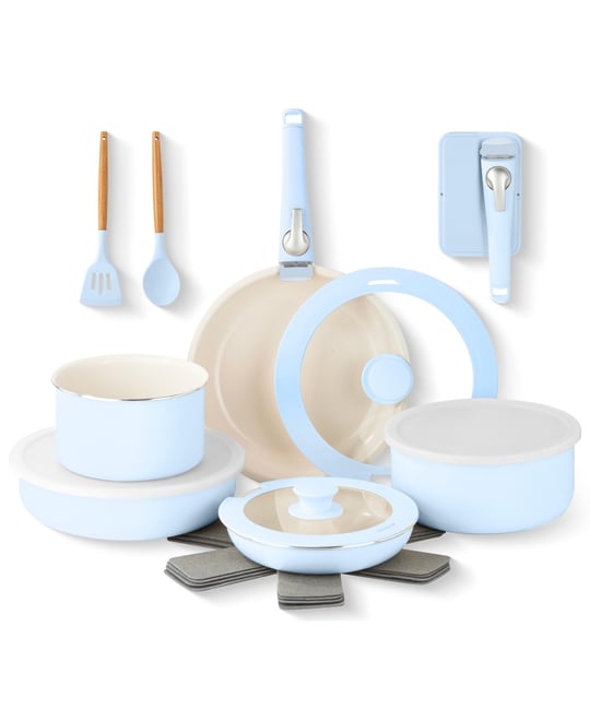 18 Piece Ceramic Nonstick Detachable Handle Cookware Set