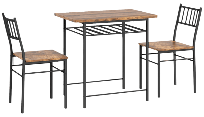 3-Piece Small Dining Table Set with Built-in Storage Rack,