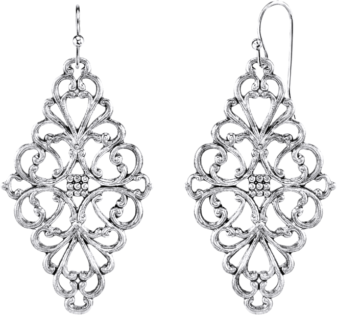 Vintage Filigree Diamond Shaped Drop Earrings