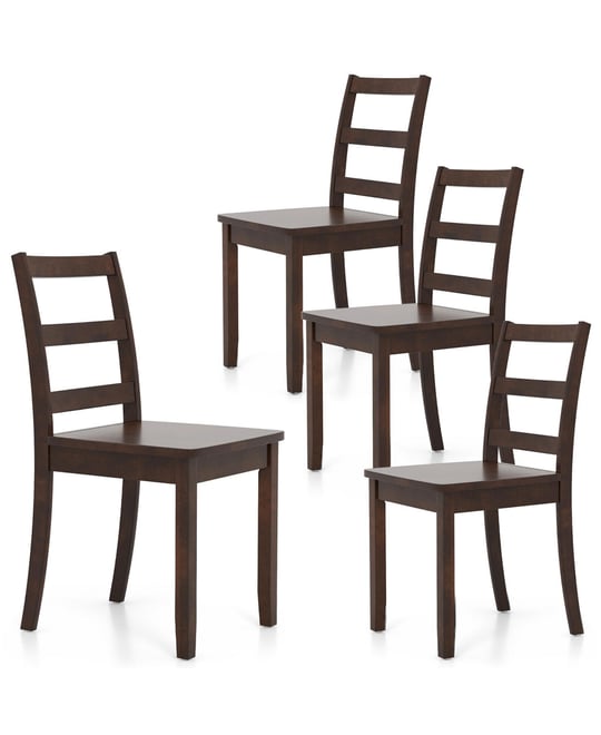 Set of 4 Dining Chairs Ladder Back Armless Side Chair w/ Solid Rubber Wood Legs