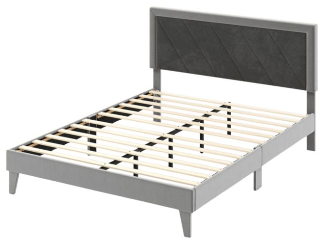 Queen Platform Bed with High Headboard and Wooden Slats