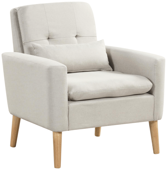 Accent Chair with Lumbar Pillow, Padded Cushions, and Rubber Wood Legs