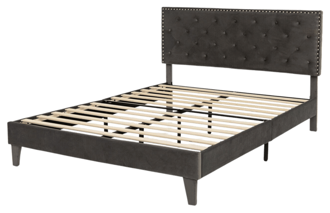 Queen Size Upholstered Platform Bed with Tufted Headboard-Queen Size
