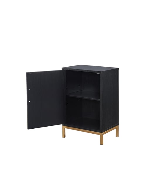 - Grant Accent Cabinet Side End Table, Bedside Nightstand for Bedroom Living Room, Black/Gold