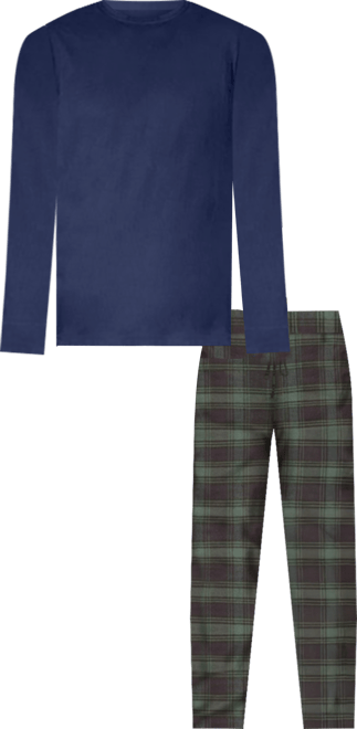 Men's Crew Neck Flannel Pajama Set