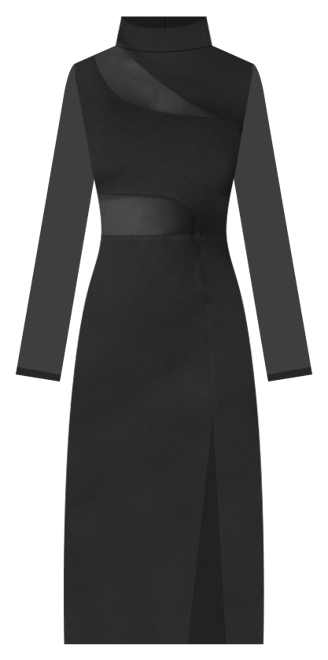 Women's Mesh Inset Long Sleeve Midi Dress