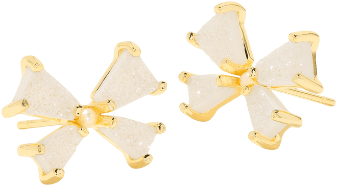 Gold-Tone Mixed Metal Drusy & Cultured Freshwater Pearl (2mm) Bow Stud Earrings