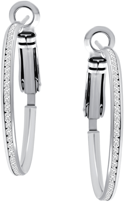 Cubic Zirconia (2 ct. t.w.) Small Hoop Earrings in Sterling Silver or 18k Gold Over Sterling Silver, 0.98", Exclusively at Macy's