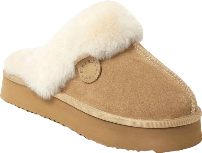 Fireside by  Women's Melton Genuine Shearling Platform Scuff Slipper