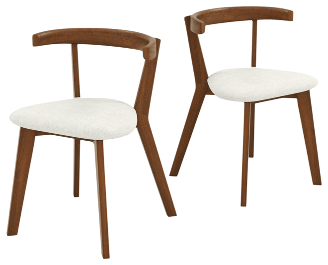 Wood Dining Chair Set of 2 with Padded Seat and Curved Back