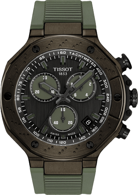 Men's Swiss Chronograph T-Race Green Rubber Strap Watch 45mm