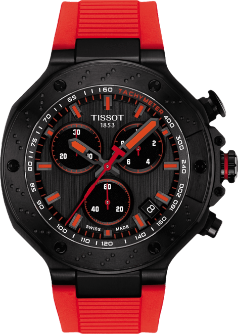Men's Swiss Chronograph T-Race Red Rubber Strap Watch 45mm