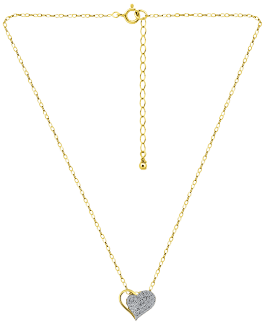 Cubic Zirconia Pave Heart Pendant Necklace in Sterling Silver & 18k Gold-Plated, 16" + 2" extender, Created for Macy's