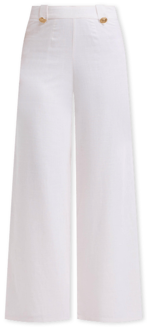 Women's High Waist Wide Leg Pant with Button Tab Detail