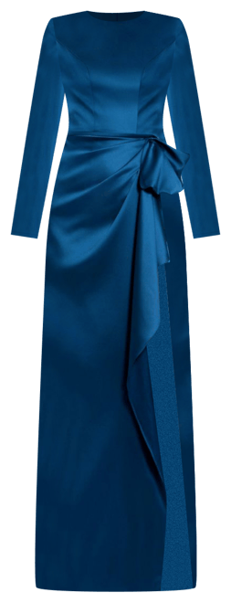 Mac Duggal Long Sleeve Structured Bow Draped Gown