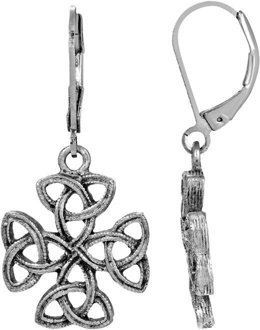 Silver Tone Celtic Trinity Cross Earrings