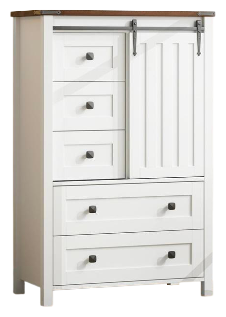 Dresser, 5 Drawers Dresser for Bedroom with Sliding Barn Door, Adjustable Shelf, Farmhouse Tall Chest of Drawer, Storage Organizer Dresser for Hallway