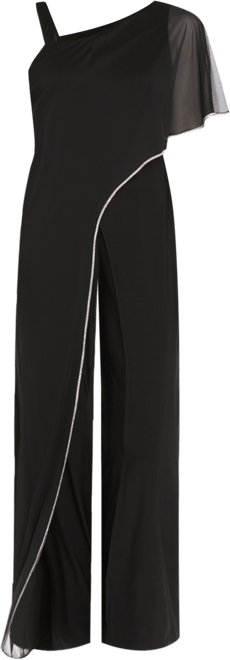 Women's Asymmetric Rhinestone-Trim Draped Jumpsuit