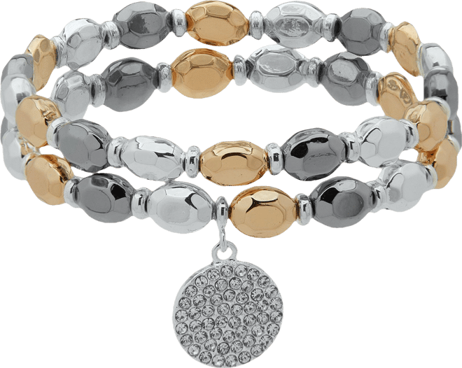 Nine West 2-Pc. Pave Bead Tri-Tone Stretch Bracelet Set