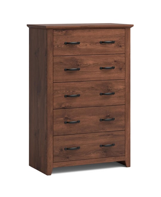 Tall Storage Dresser with 5 Pull-out Drawers for Bedroom Living Room-Walnut
