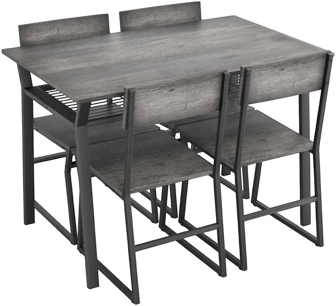 5 Piece Dining Table Set with Storage Rack and Metal Frame