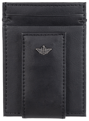 Black Leather Magnetic Money Clip Credit Slot Wallet Magnetic Flat Front Pocket 