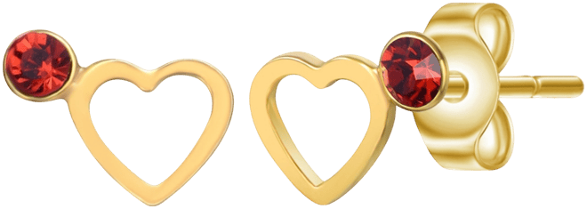 Sterling Silver 14K Gold Plated Red Cubic Zirconia Open Heart Halo Stud Earrings