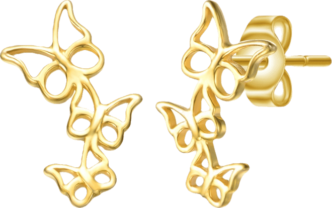 Sterling Silver 14K Gold Plated FIligree Butterfly Trio Stud Earrings