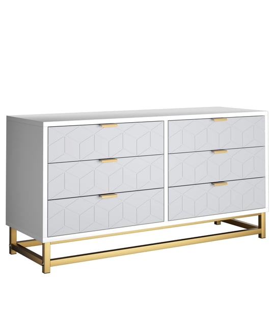 Grey Dresser for Bedroom, 6 Drawer Dresser with Metal Legs, Wood Dresser Chest Organizer with Wide Storage