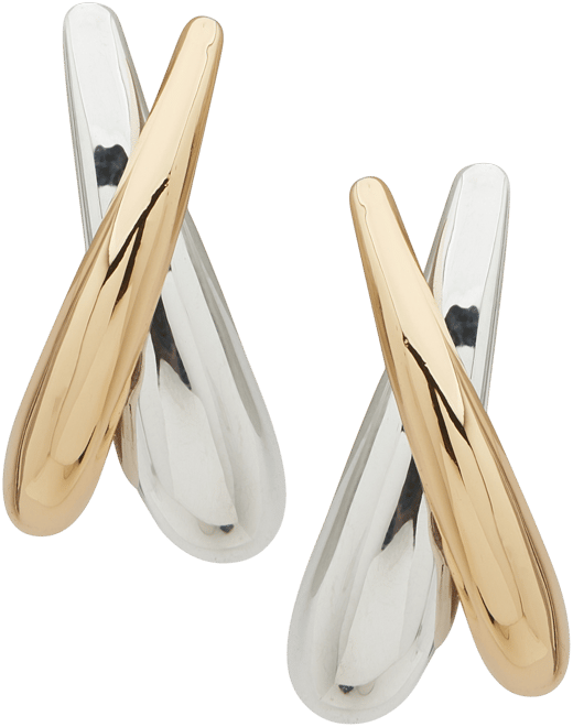 Two-Tone Polished Tapered Crossover Statement Earrings