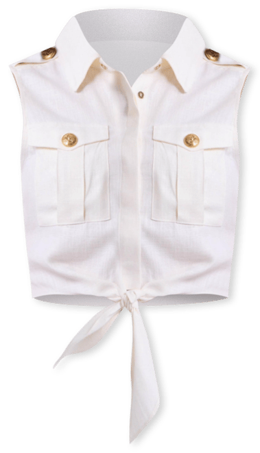 Women's Linen Blend Front Tie Blouse