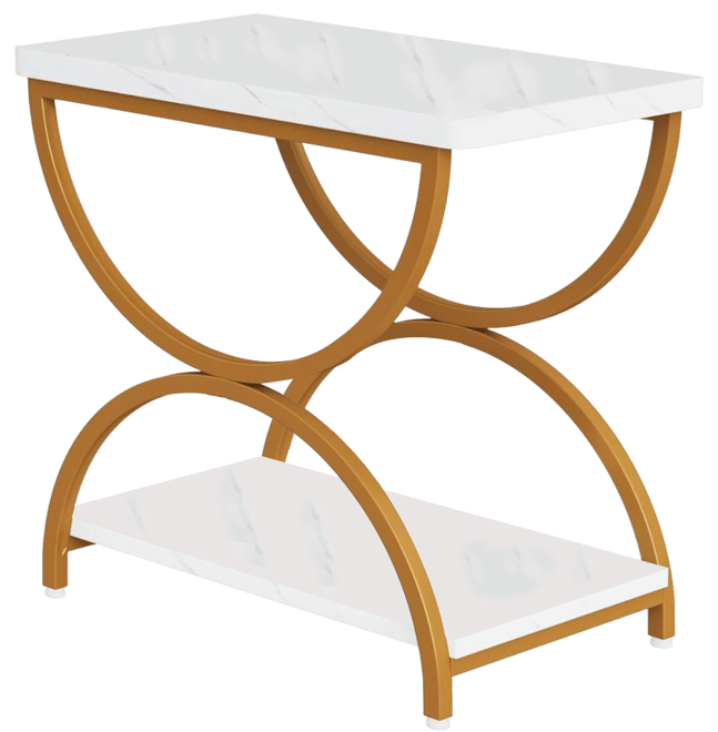 Tribesigns 2-Tier End Side Table with Stylish Metal Frame, Vintage Rectangular Bedside Nightstand for Bedroom, Wood and Metal Chair Side Tables Living