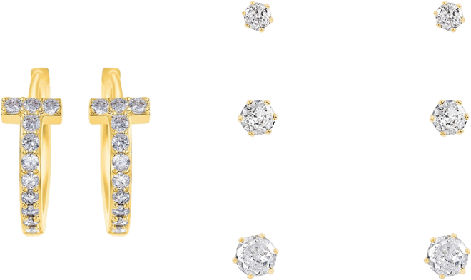 Signature 4-Pc. CZ Hoop & Stud Earrings Set