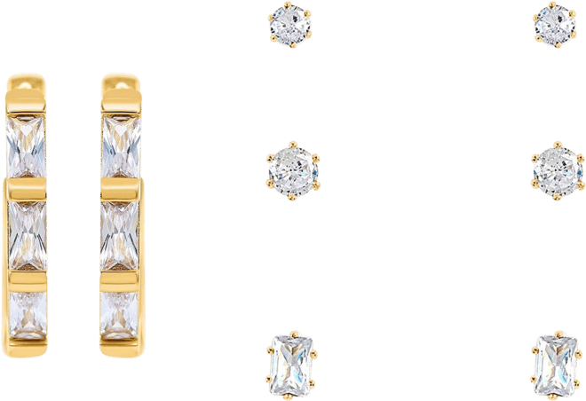 Signature 4-Pc. CZ Hoop & Stud Earrings Set