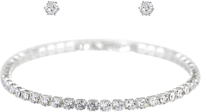 Signature CZ Tennis Bracelet & Stud Earrings Set