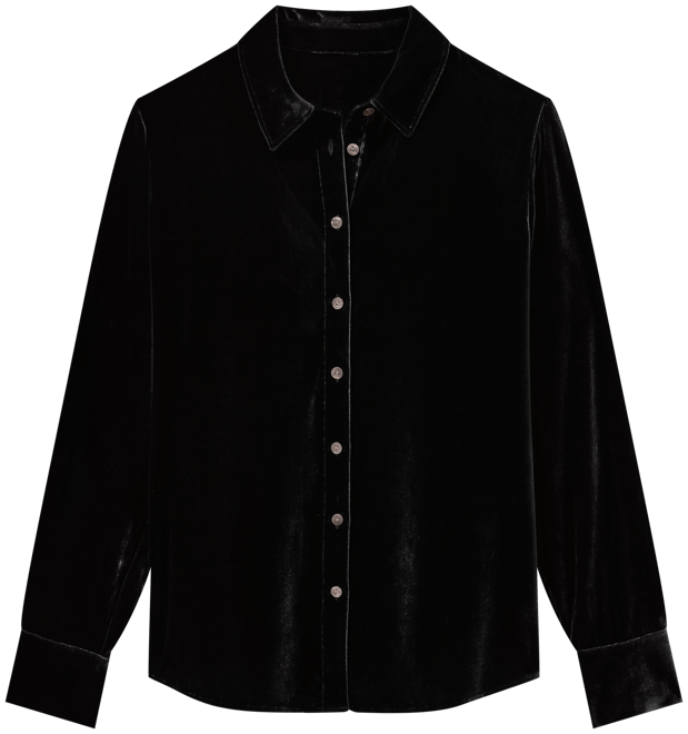 Stretch Silk Velvet Genevieve Shirt - Black | Faherty Brand