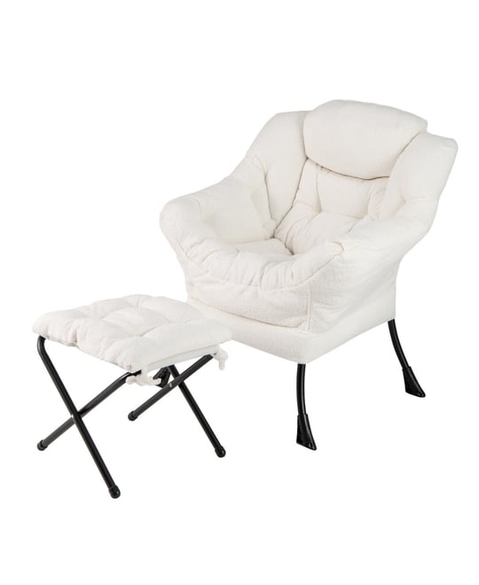 Modern Accent Chair with Folding Footrest and Head Pillow