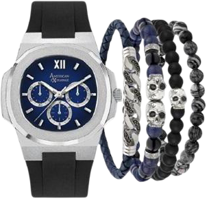 Men's Quartz Black Silicone Strap Watch, 47mm