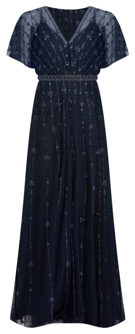Mac Duggal V Neck Embellished Flutter Sleeve A Line Gown | Bloomingdale's  Women